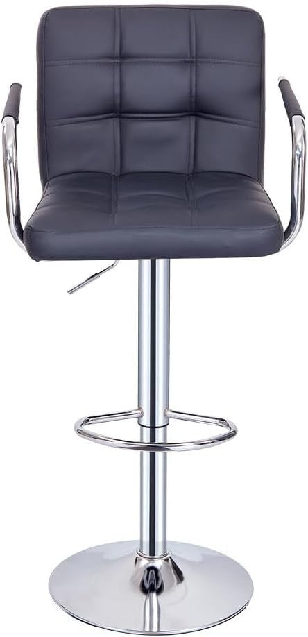 Adjustable Black Swivel Bar Stool with Armrests & PU Leather