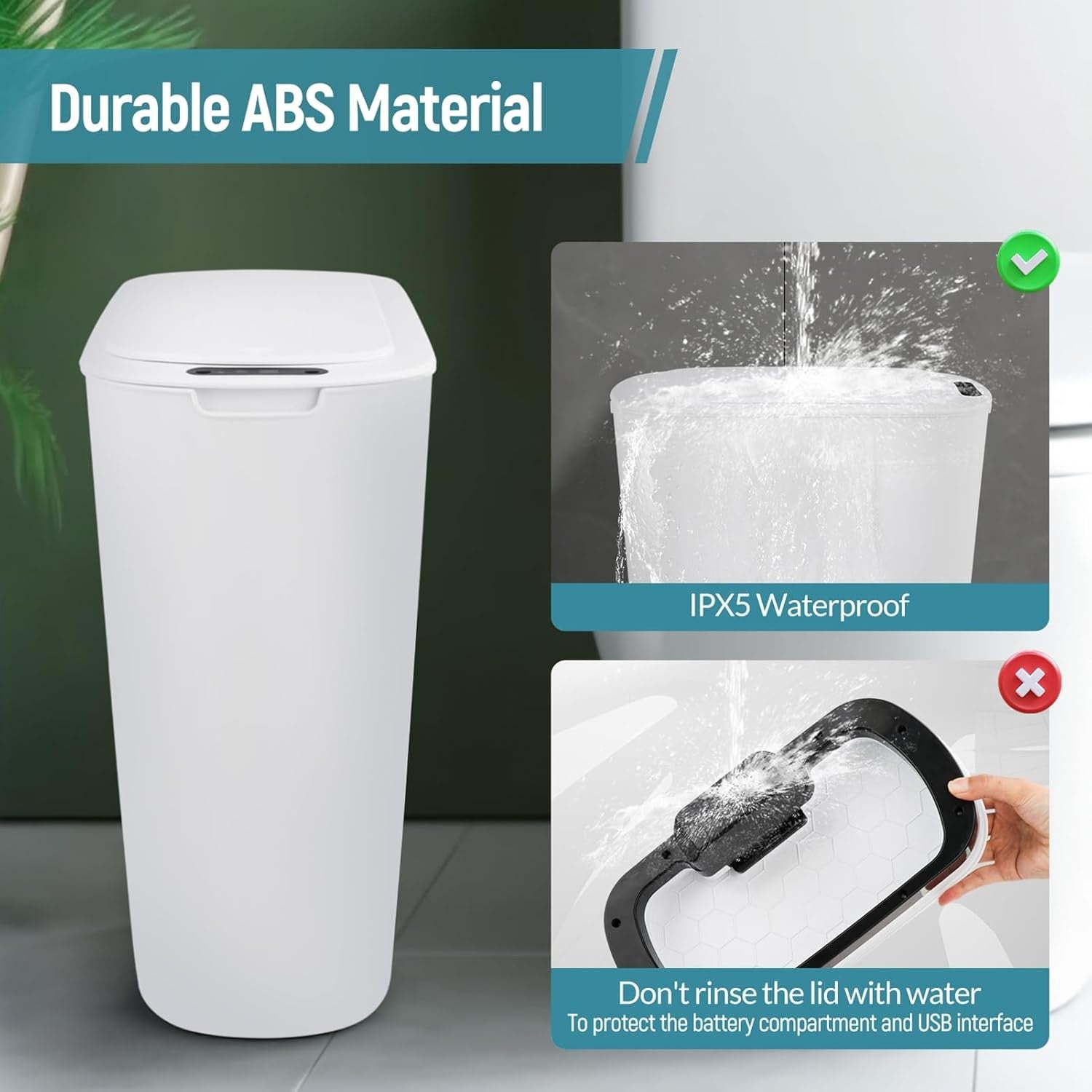 5-Gallon Touchless Smart Bathroom Trash Can – Slim Sensor Bin
