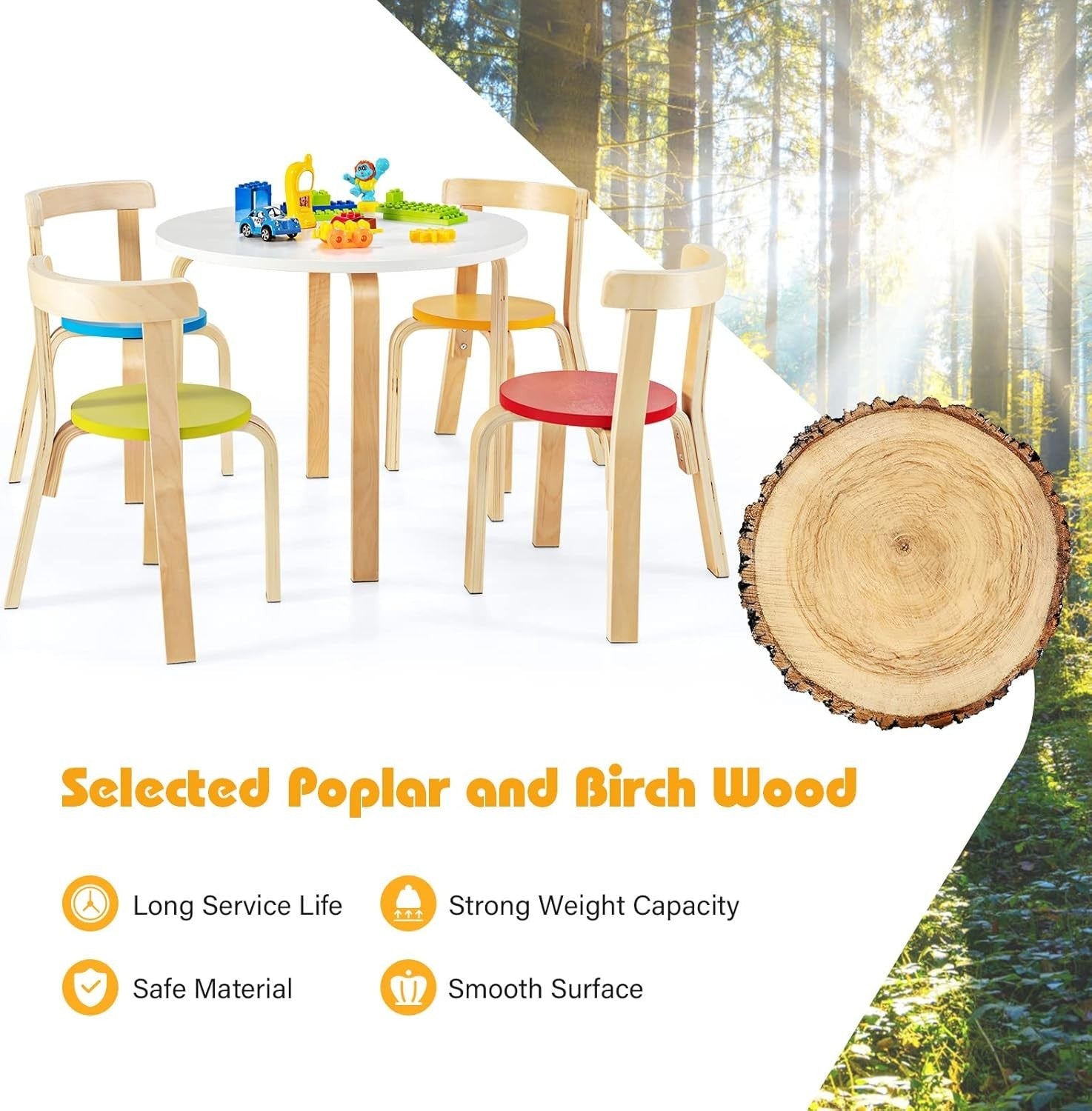 Kids 5-Piece Wooden Activity Table & Chairs Set – Safe, Durable, Space-Saving