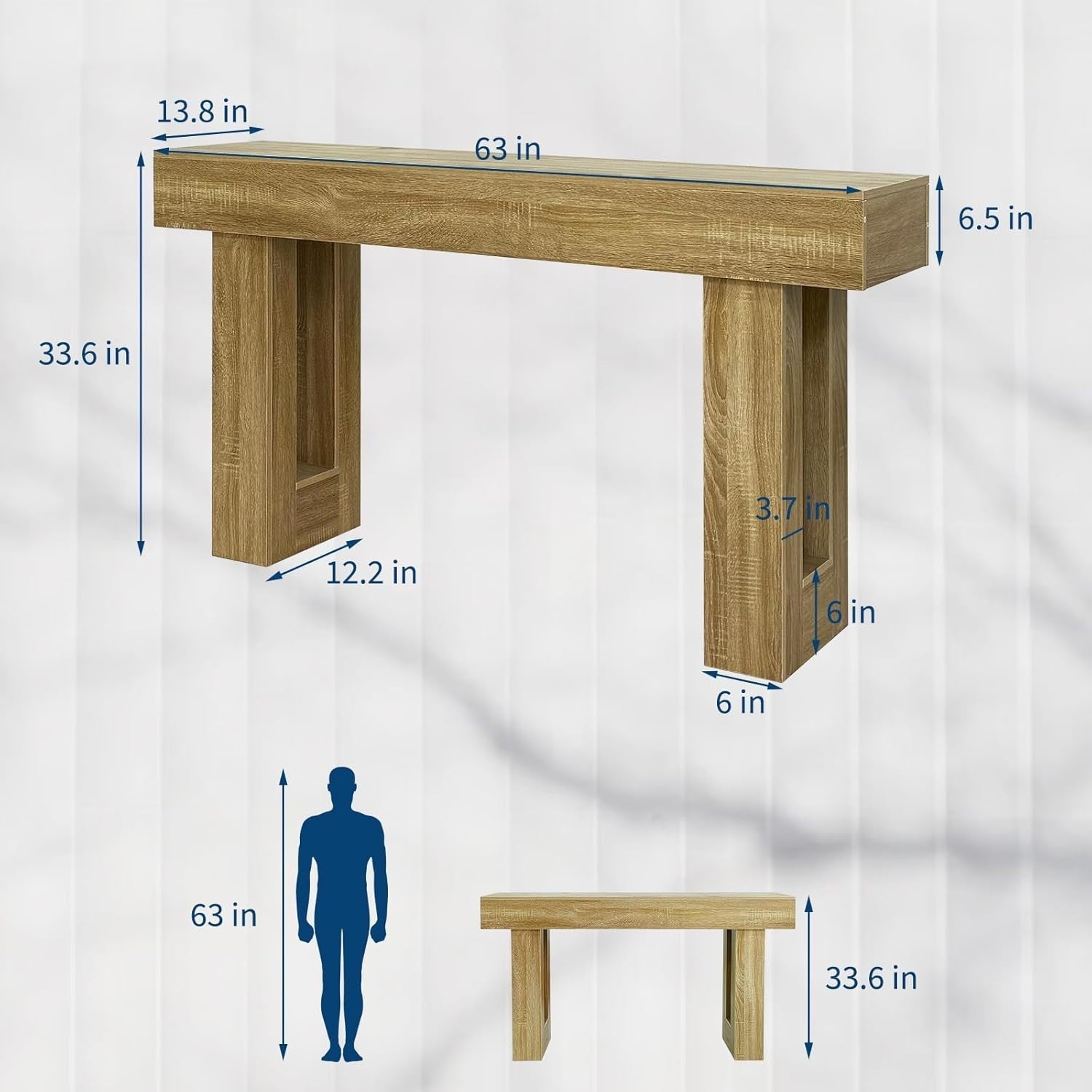 Farmhouse Console Table 63" Rustic Wood Sofa Hallway Entry Table Storage