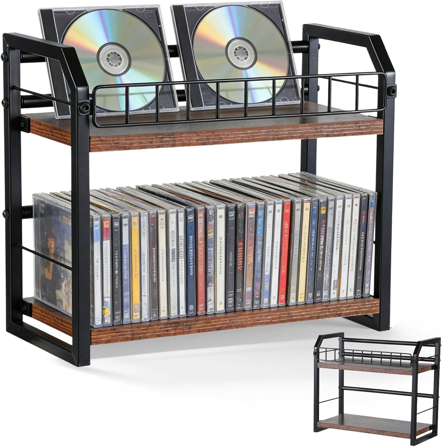 2 Tier CD Storage Rack Vinyl Record Shelf Organizer Holds 60 Discs