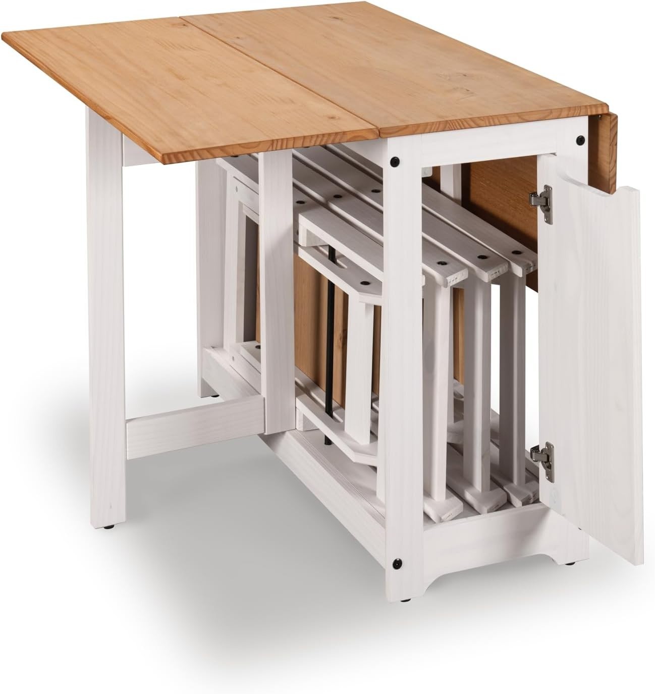 Space-Saving 4 Seat Folding Drop Leaf Dining Set White Pine Table