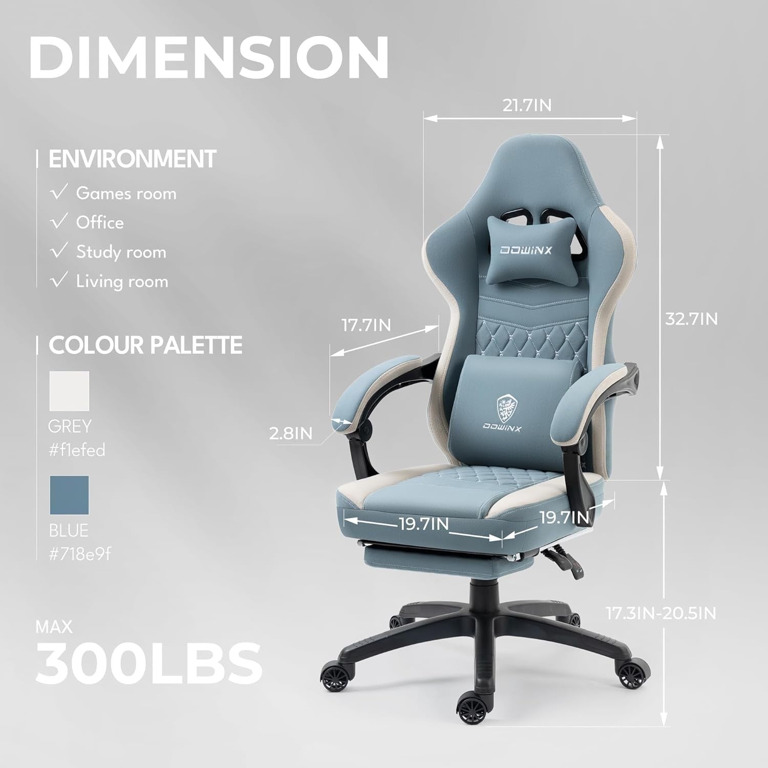 Massage Gaming Chair Fabric Pocket Spring Recliner 150kg Blue
