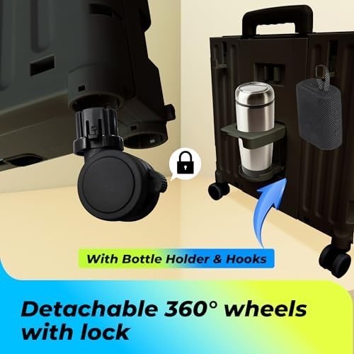 40KG Foldable Shopping Trolley 65L Cart with Lid 4 Wheels Handle