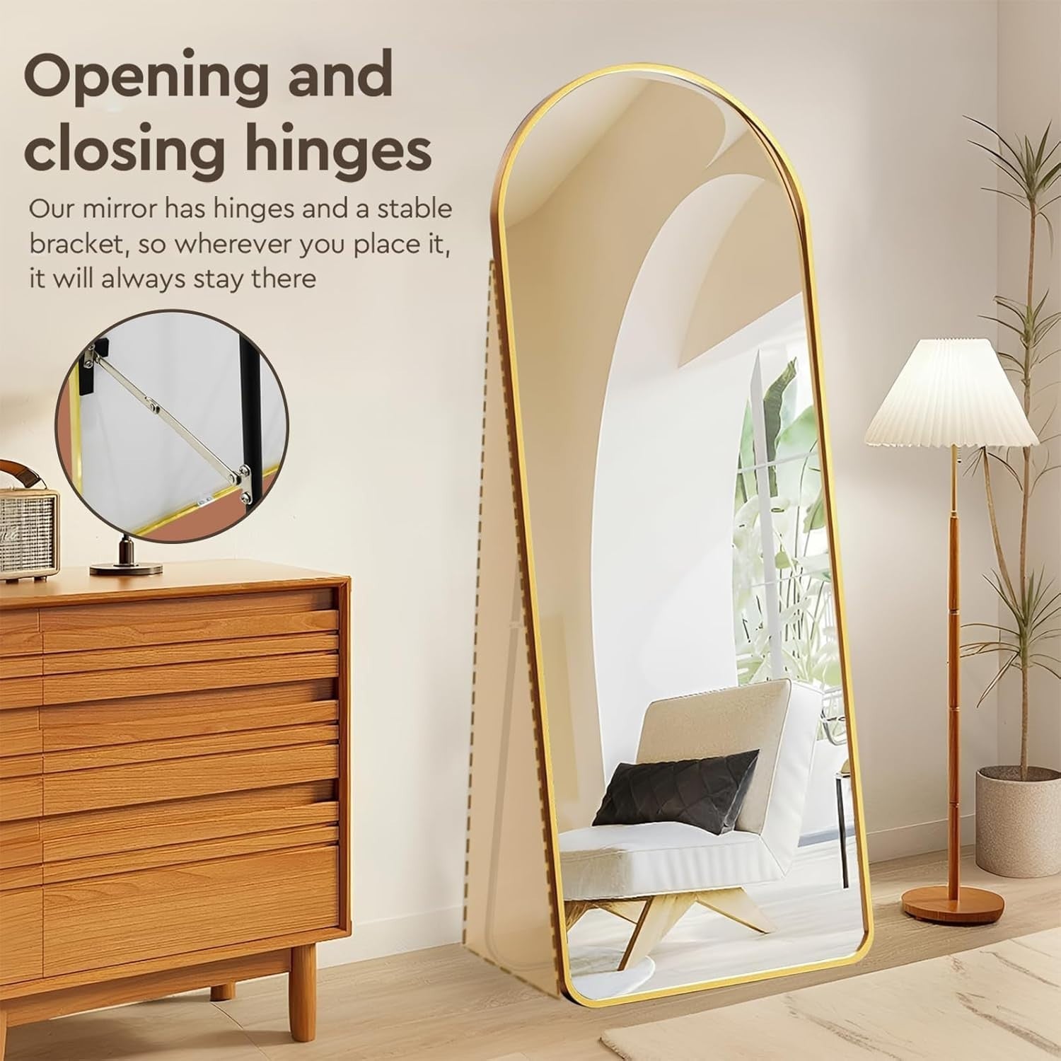 Gold Full-Length Floor Mirror 147x45cm with Dual Mounting & Stand