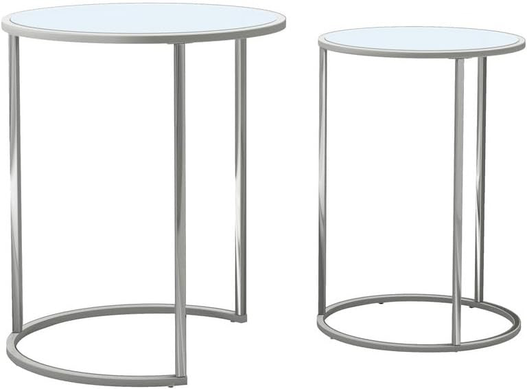 Set of 2 Round Nesting End Tables Tempered Glass Top Chrome Space Saving