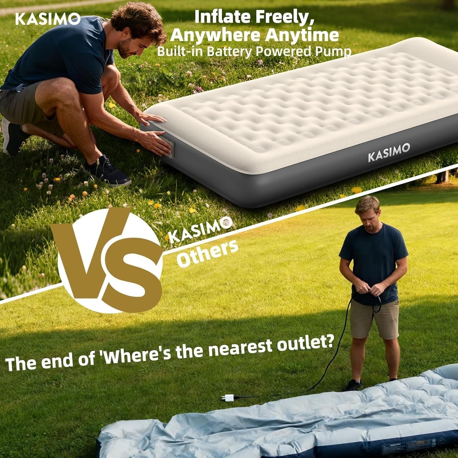 Single Inflatable Air Mattress with Built-in Battery Pump & Pillow
