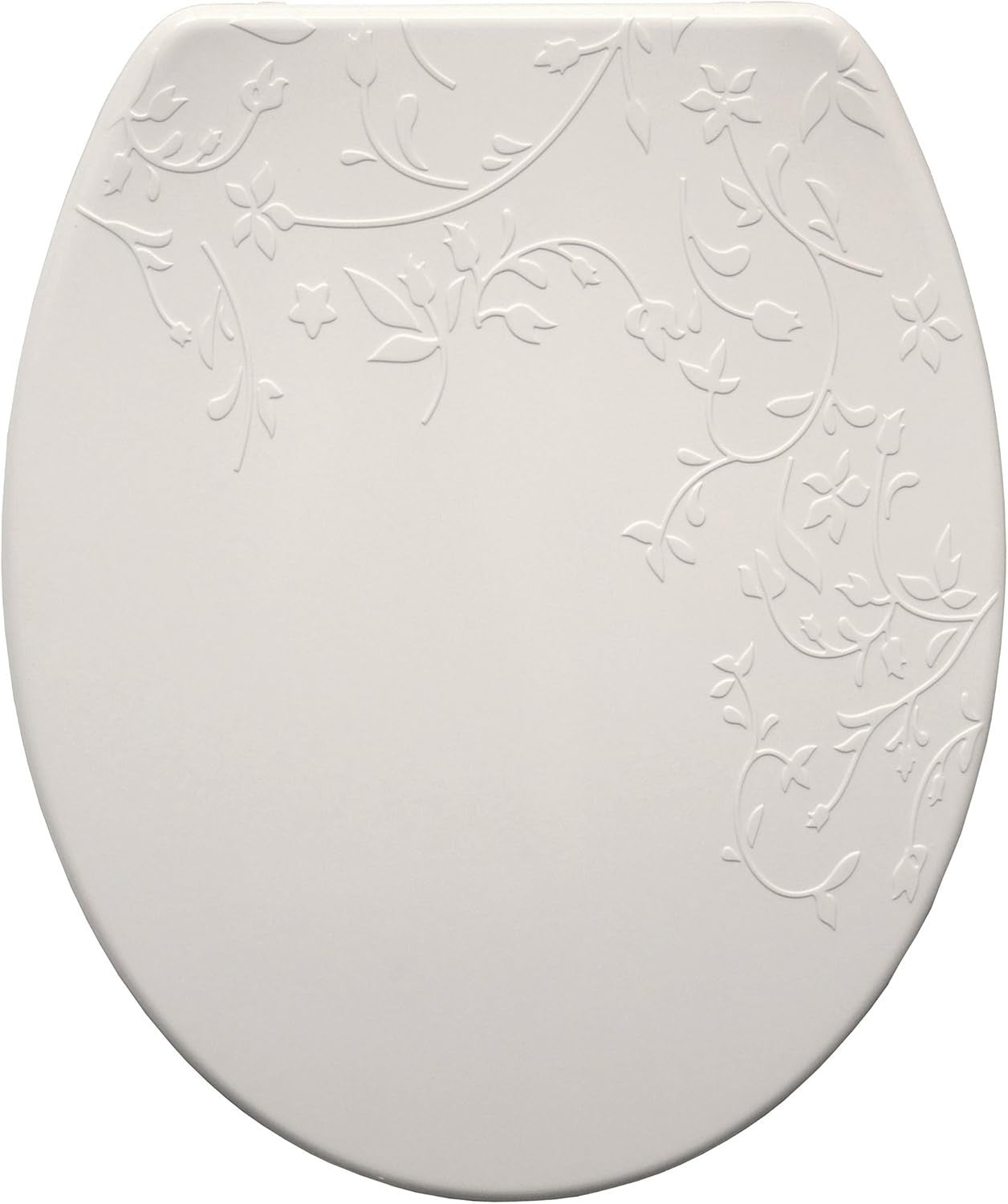 White Floral Toilet Seat Slow Close Adjustable Hinges Universal Fit