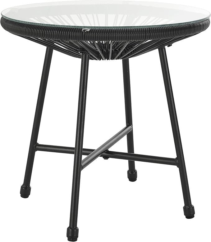 3pc Outdoor Rattan Bistro Set 2 Chairs + Glass Table Garden Patio