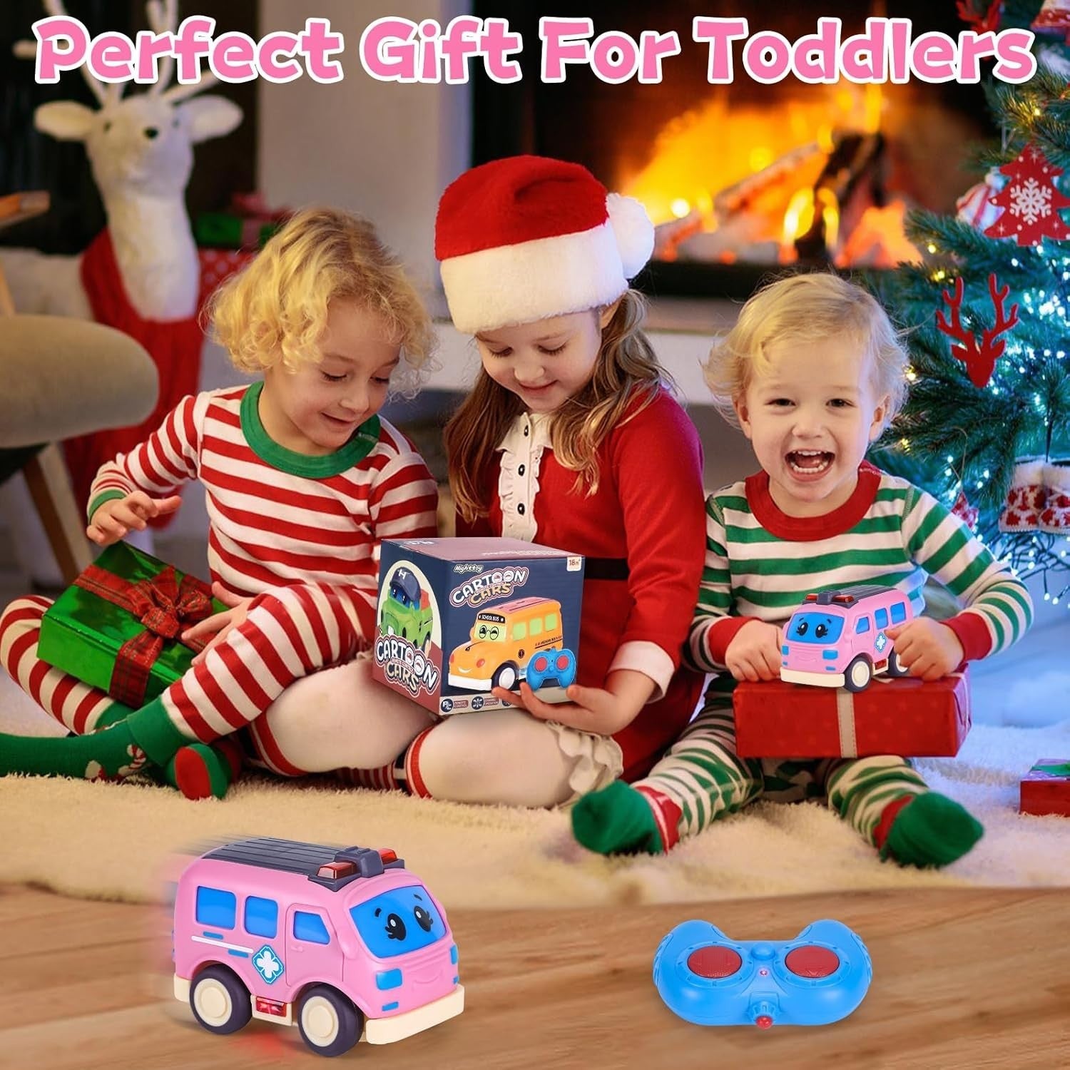 Cartoon RC Ambulance 2.4GHz Remote Control Car Toy for Girls Age 1–3 Pink