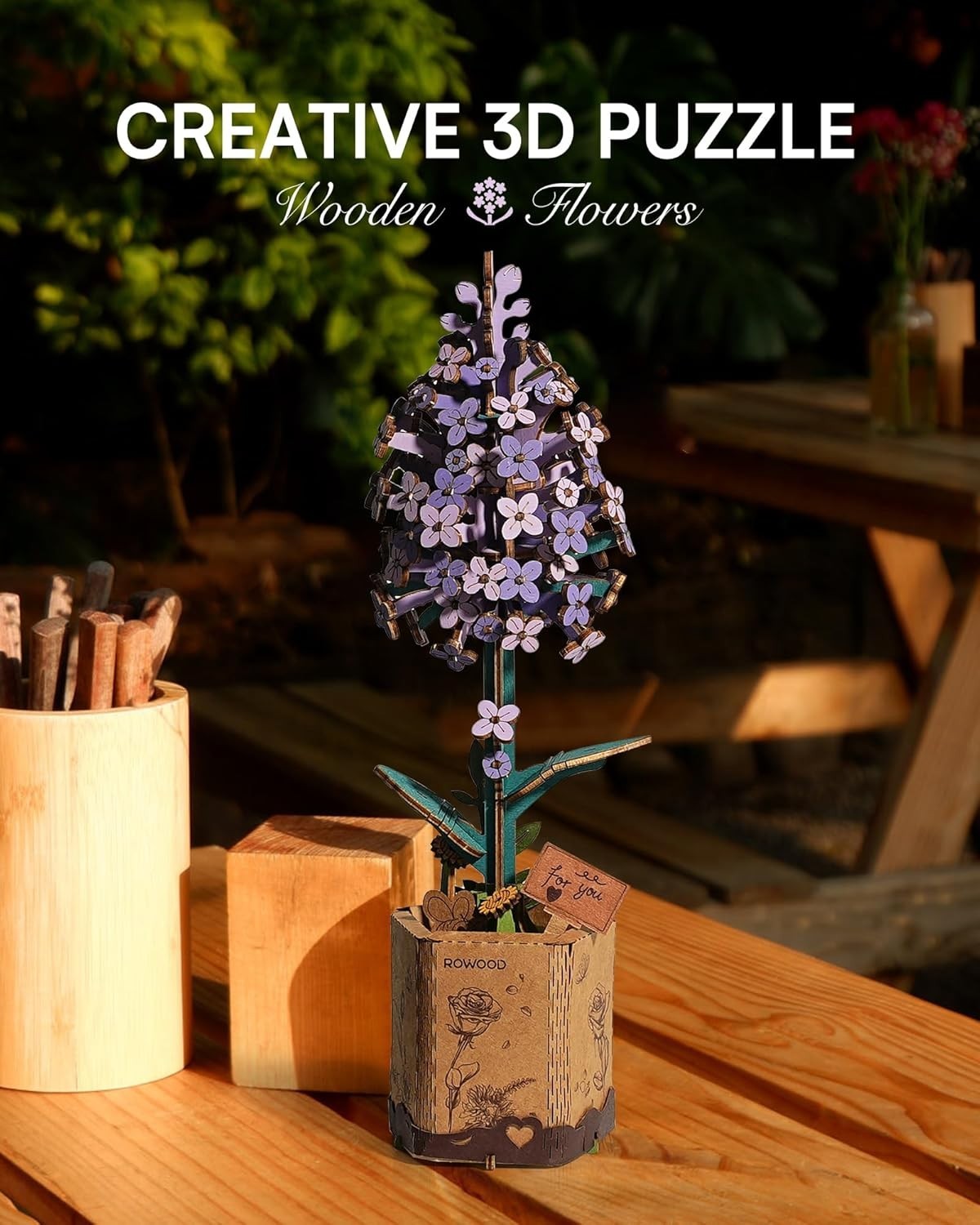 3D Wooden Flower Puzzle Kit DIY - Handmade Floral Decor Craft Gift Set