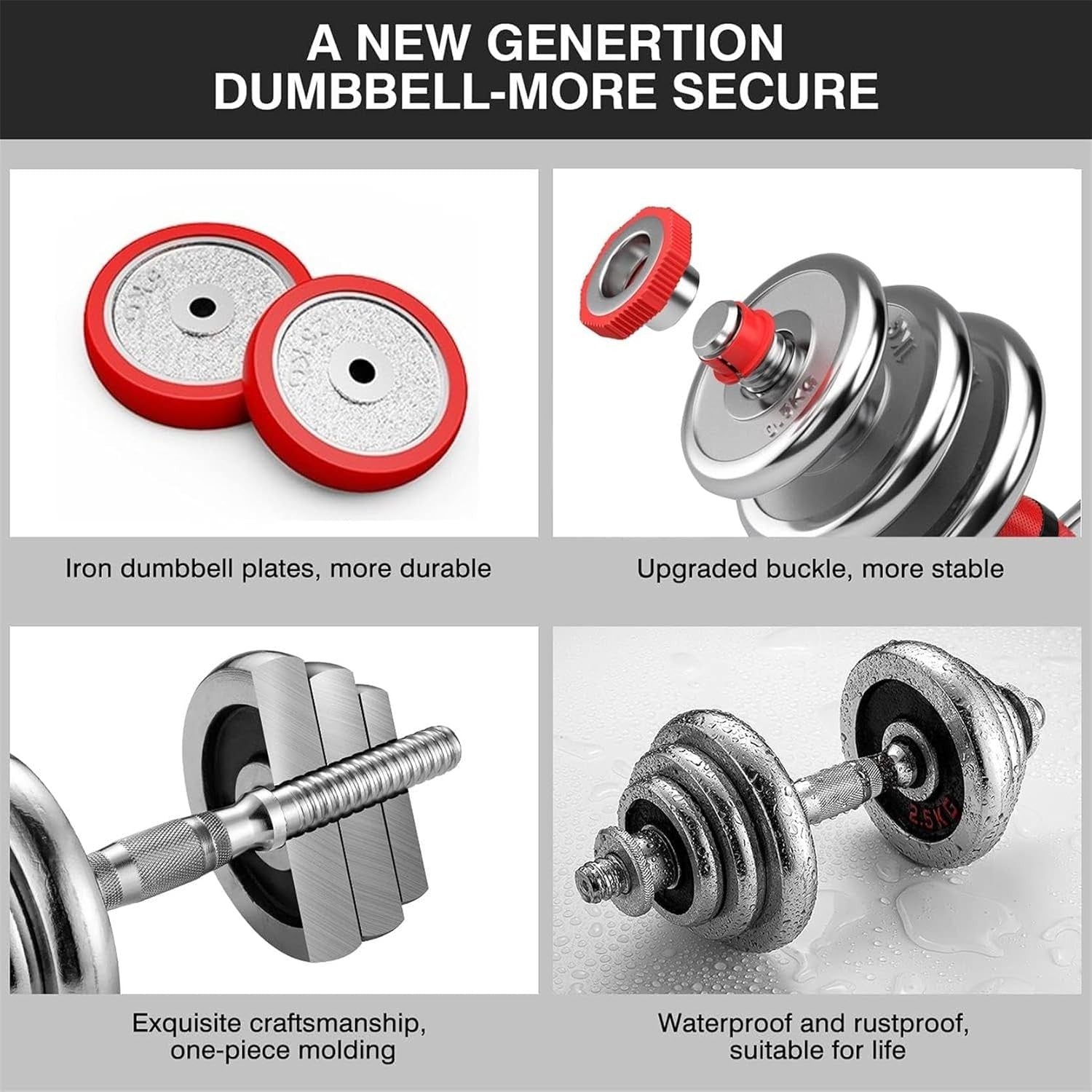 30kg Adjustable Dumbbell Barbell Set 3-in-1 Cast Iron Home Gym Weights