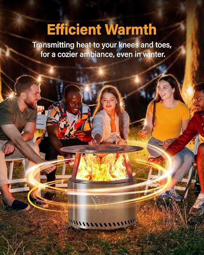Smokeless Fire Pit Outdoor Patio Camping Portable Stainless Steel 54cm