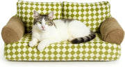 Fluffy Cat Sofa Bed Plush Pet Couch Removable Washable Cover Green