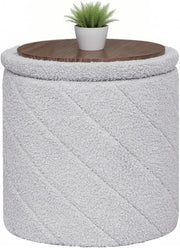 Grey Boucle Round Storage Ottoman Stool Folding Footrest Vanity Seat