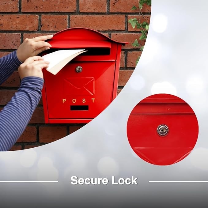 Lockable Wall Mounted Post Box Red Cast Iron Weatherproof Secure Mailbox