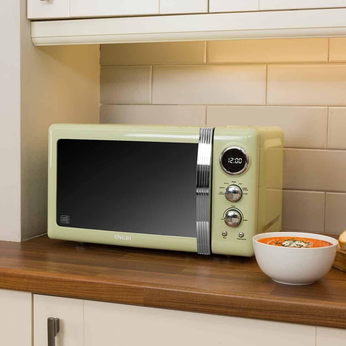 20L Retro Microwave 800W, 5 Power Levels, Digital Timer & Defrost Function