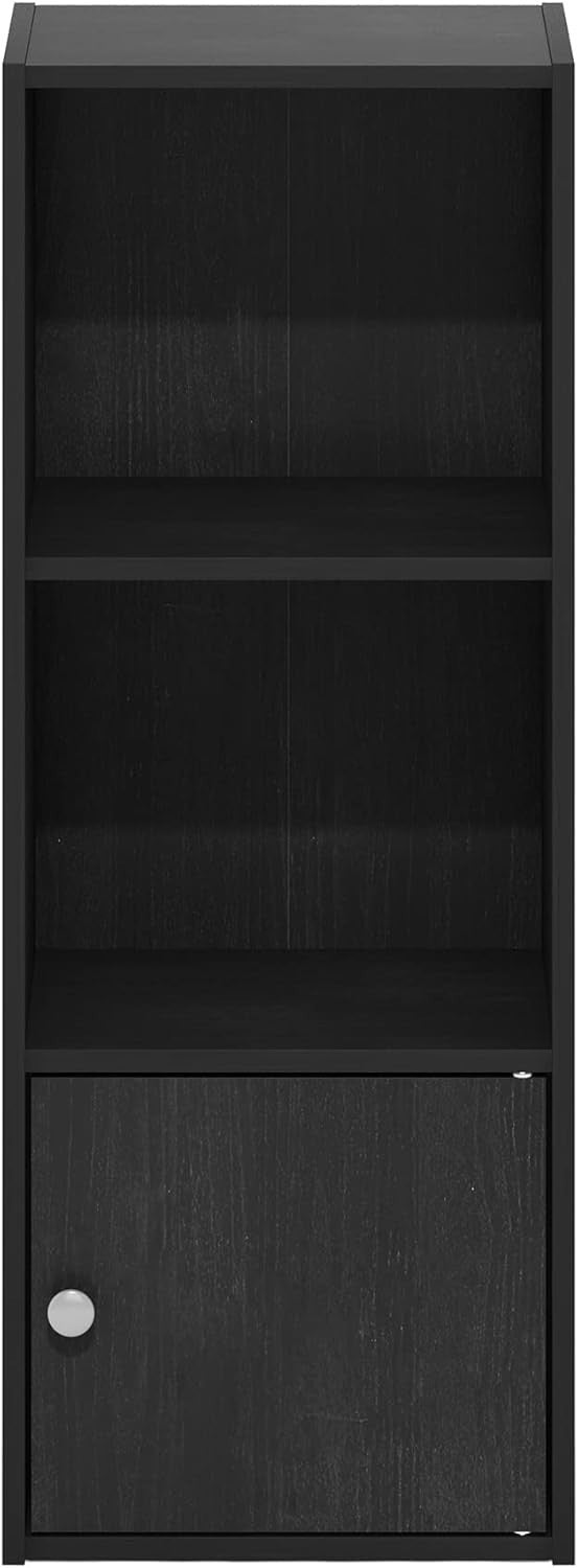 Modern 3-Tier Blackwood Shelf Bookcase with 1 Door Storage Cabinet