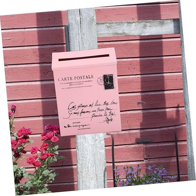 Wall Mount Pink Mailbox Iron Vintage Lockable Post Box Outdoor Letter Holder