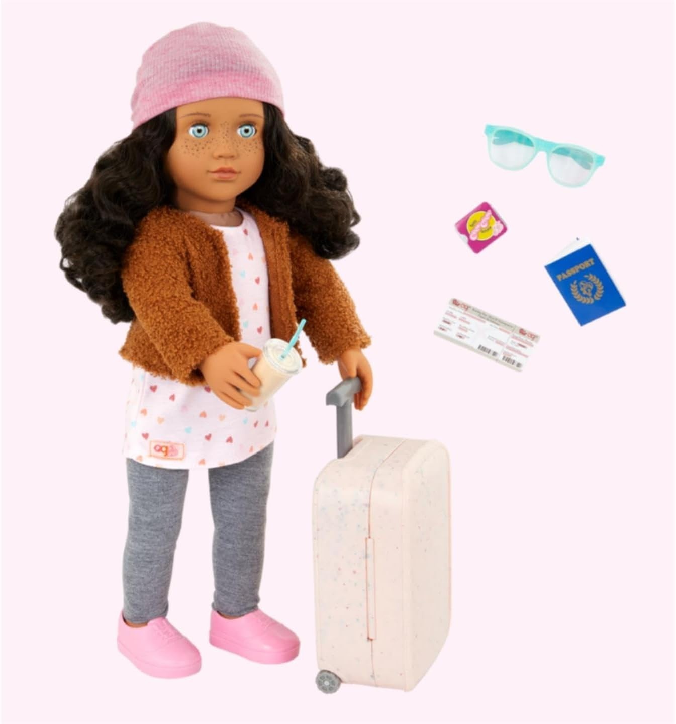 18in Travel Doll with Rolling Luggage Playset Realistic Features