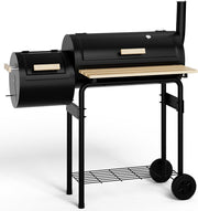 Barrel Charcoal BBQ Grill with Offset Smoker & Thermometer – 2-in-1 Outdoor