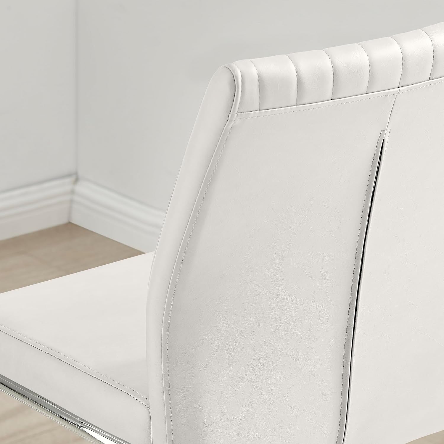 Modern White Bar Stools Set of 2 – Faux Leather Cantilever Chairs