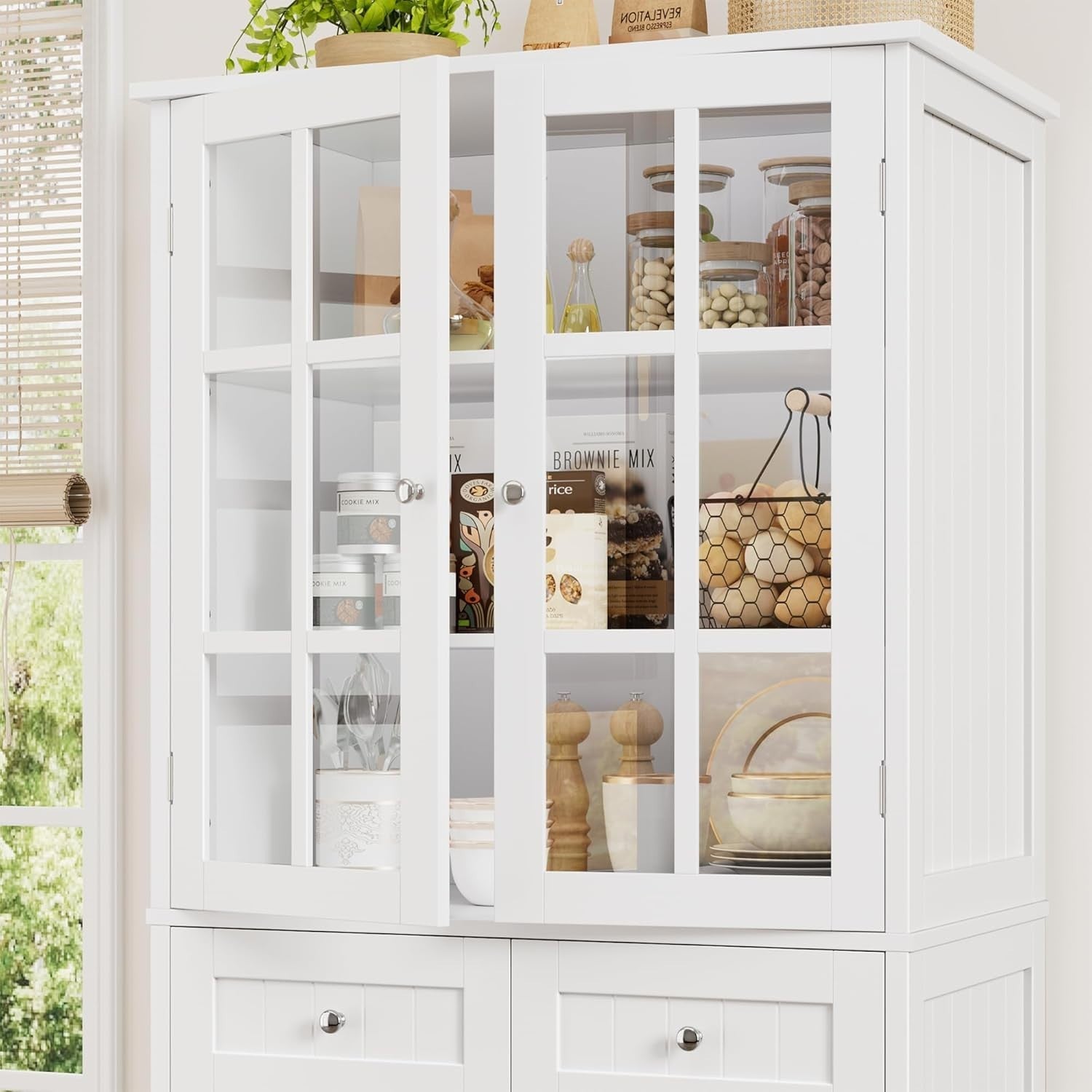 White 180cm Tall Kitchen Pantry Cupboard 4 Doors 2 Drawers Storage Cabinet
