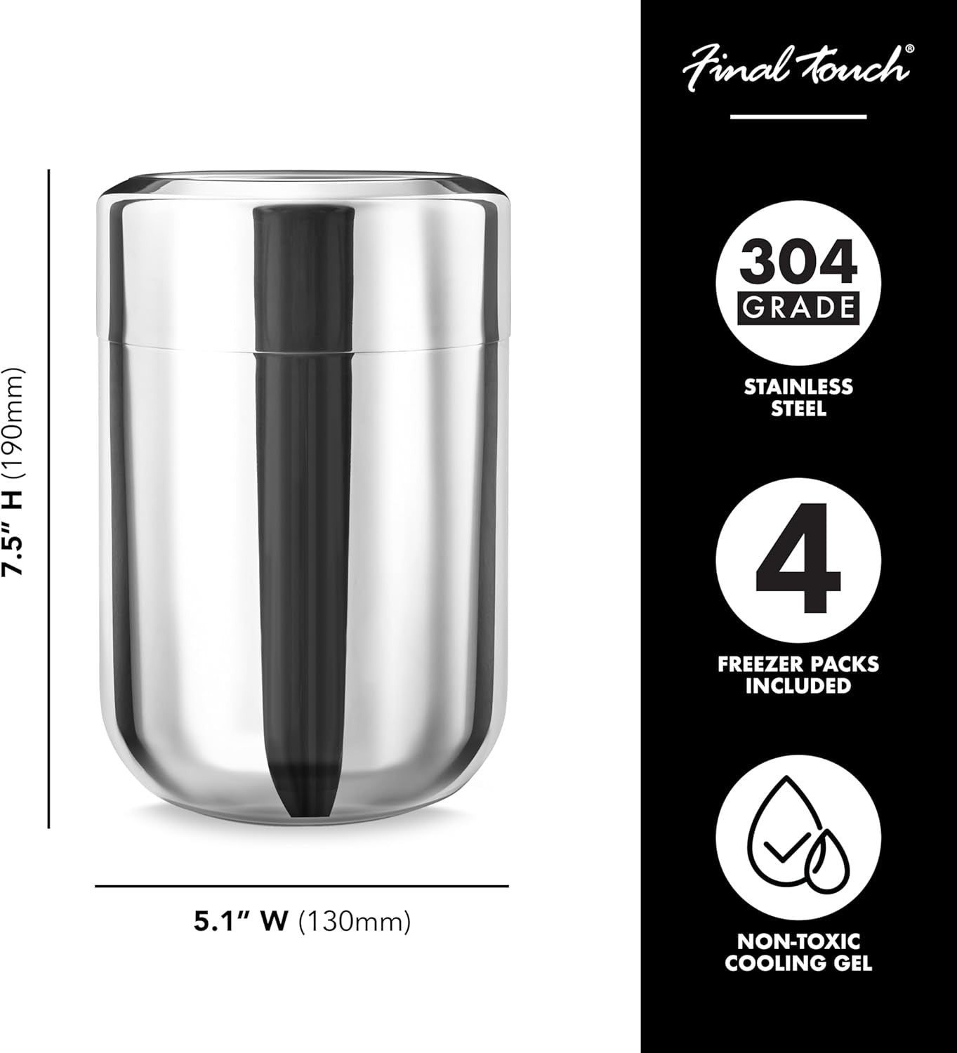 Wine Bottle Chiller Stainless Steel with Removable Gel Ice Packs 750ml