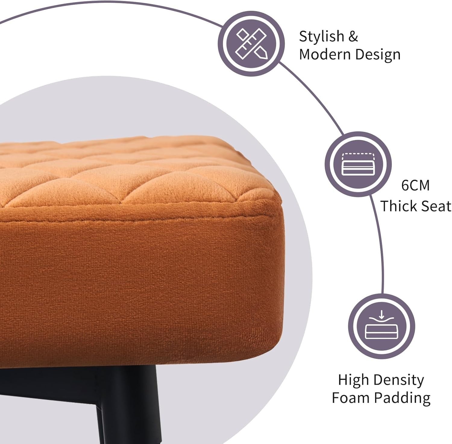 Velvet Orange Bar Stool Set 4 – Modern Kitchen Island Chairs