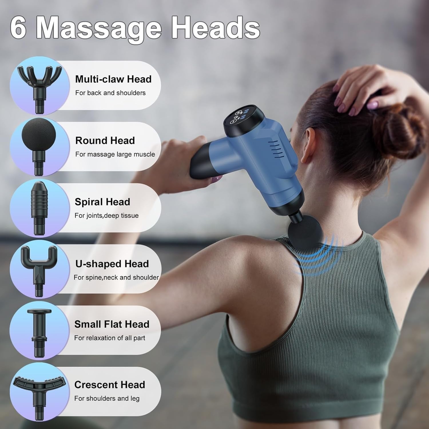 Deep Tissue Massage Gun 99 Speeds Muscle Massager LCD 6 Heads Type-C