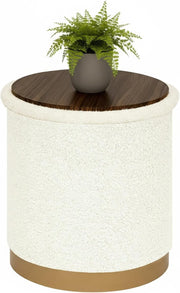 White Boucle Large Round Storage Ottoman Foldable Footstool with Tray Lid