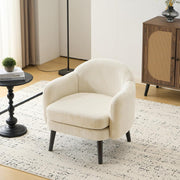 Wide Corduroy Armchair Modern Accent Chair Beige Wood Legs