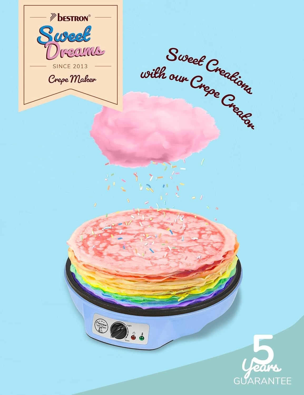 12" Electric Crepe Pancake Maker 1000W Non-Stick Plate Adjustable Temp Blue