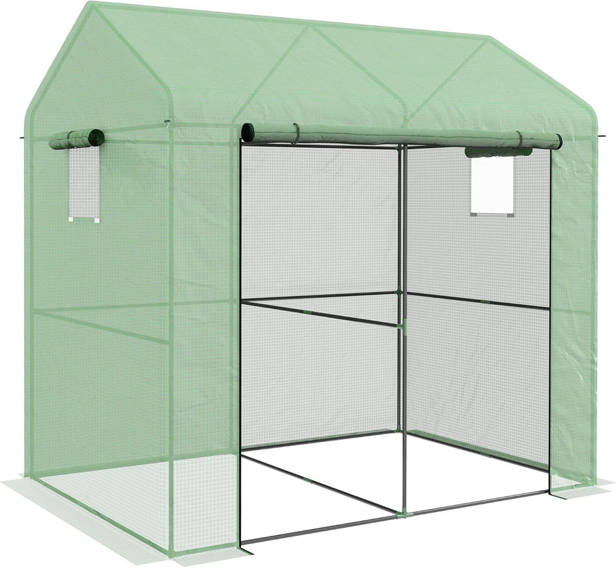 Walk-In Greenhouse with Roll-Up Door & Mesh Windows | 200x140x200cm