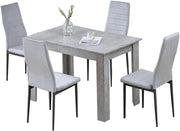 Grey Dining Table Set with 4 Velvet Chairs Modern 110cm Compact Kitchen