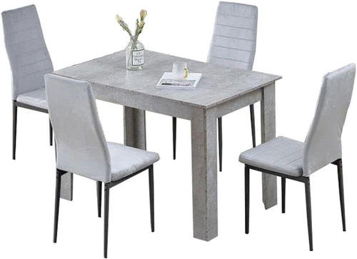 Grey Dining Table Set with 4 Velvet Chairs Modern 110cm Compact Kitchen