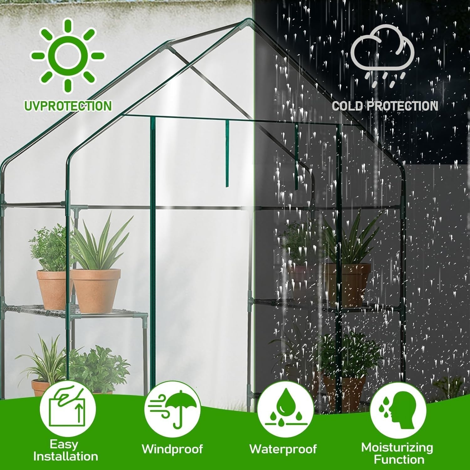 Walk-In Greenhouse with 3 Tiers 4 Shelves PVC Cover for Plants Herbs Veg