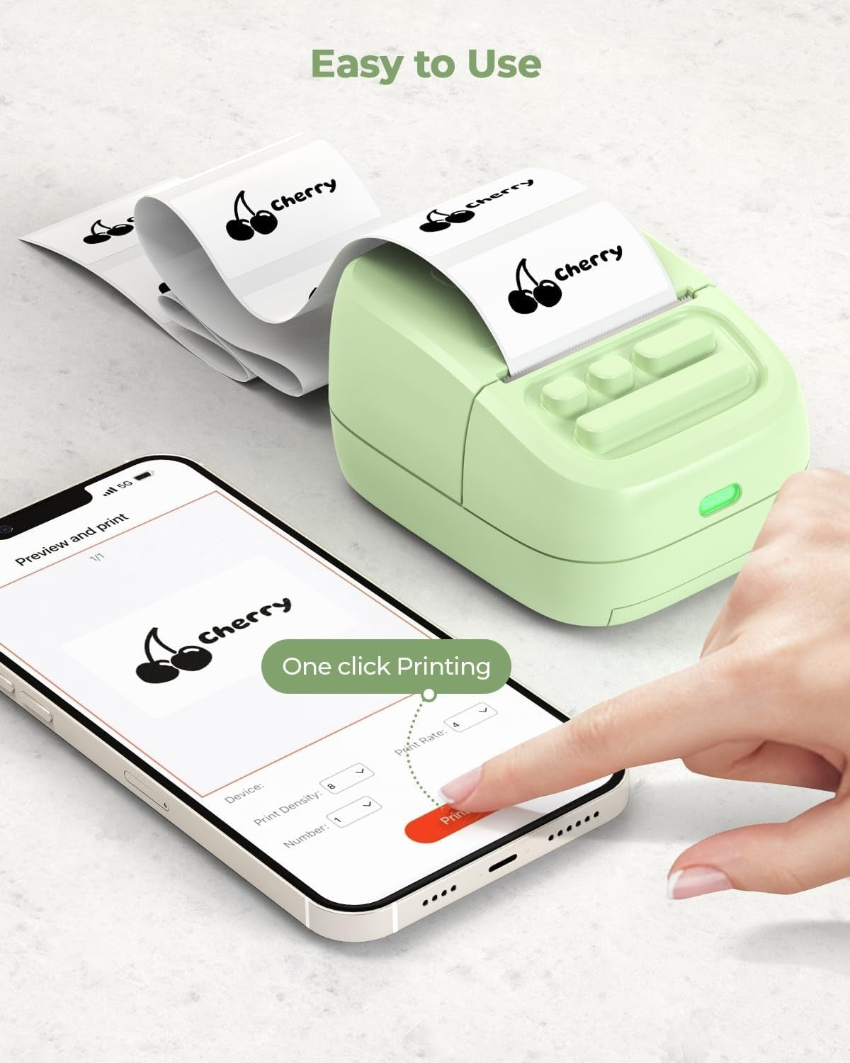 Green 2" Bluetooth Thermal Label Printer Portable for Home & Office