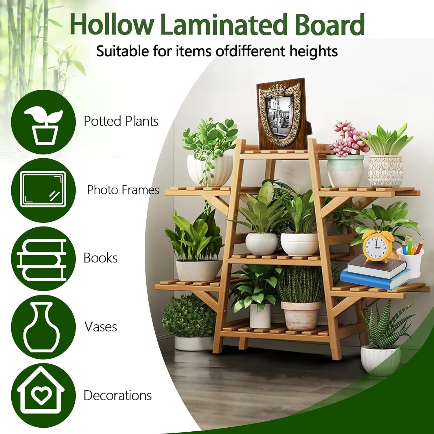 5 Tier Bamboo Plant Stand Indoor Outdoor Corner Shelf Multi-Level Flower Rack