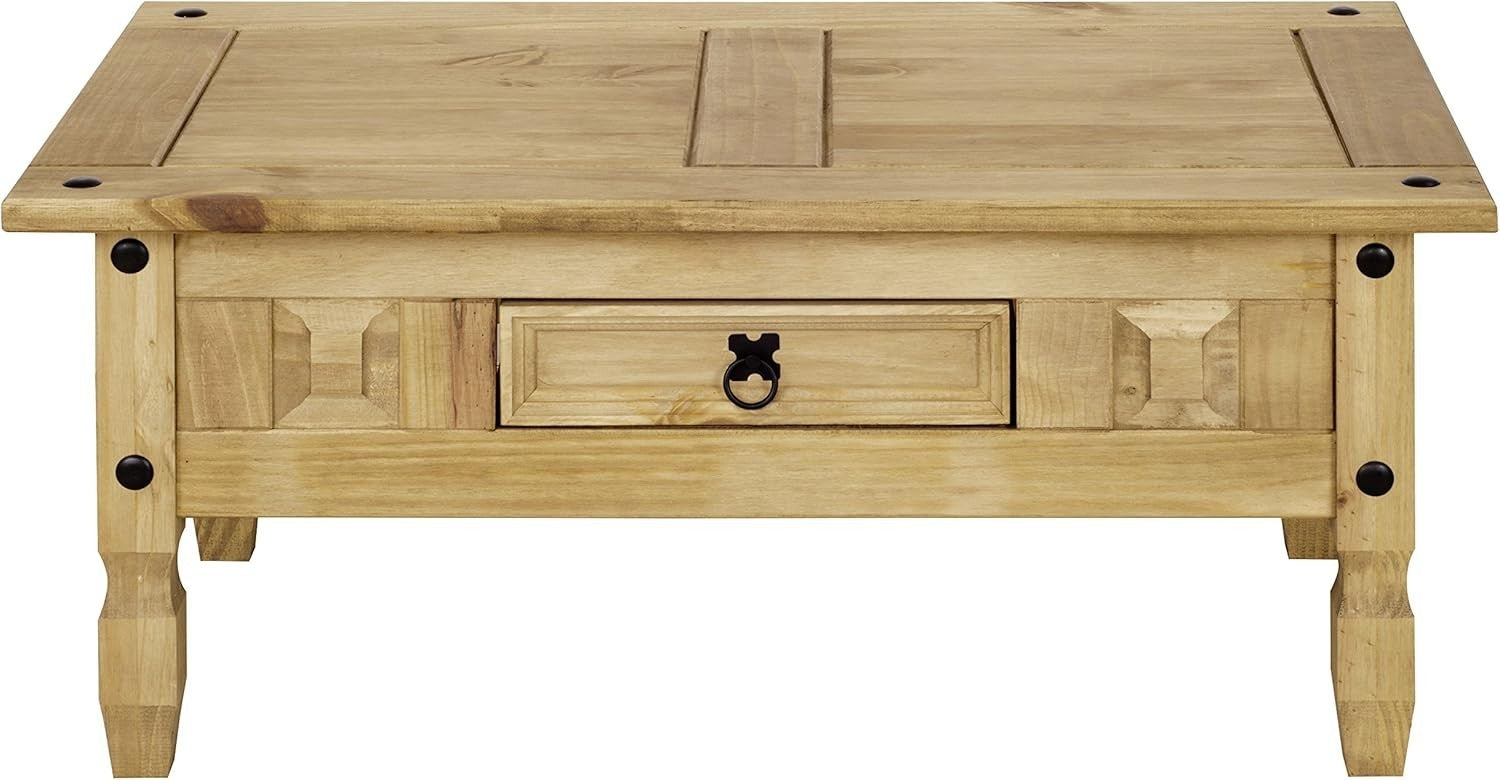 Solid Pine Coffee Table with Drawer Antique Wax 95x50x45cm Storage