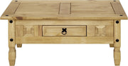 Solid Pine Coffee Table with Drawer Antique Wax 95x50x45cm Storage