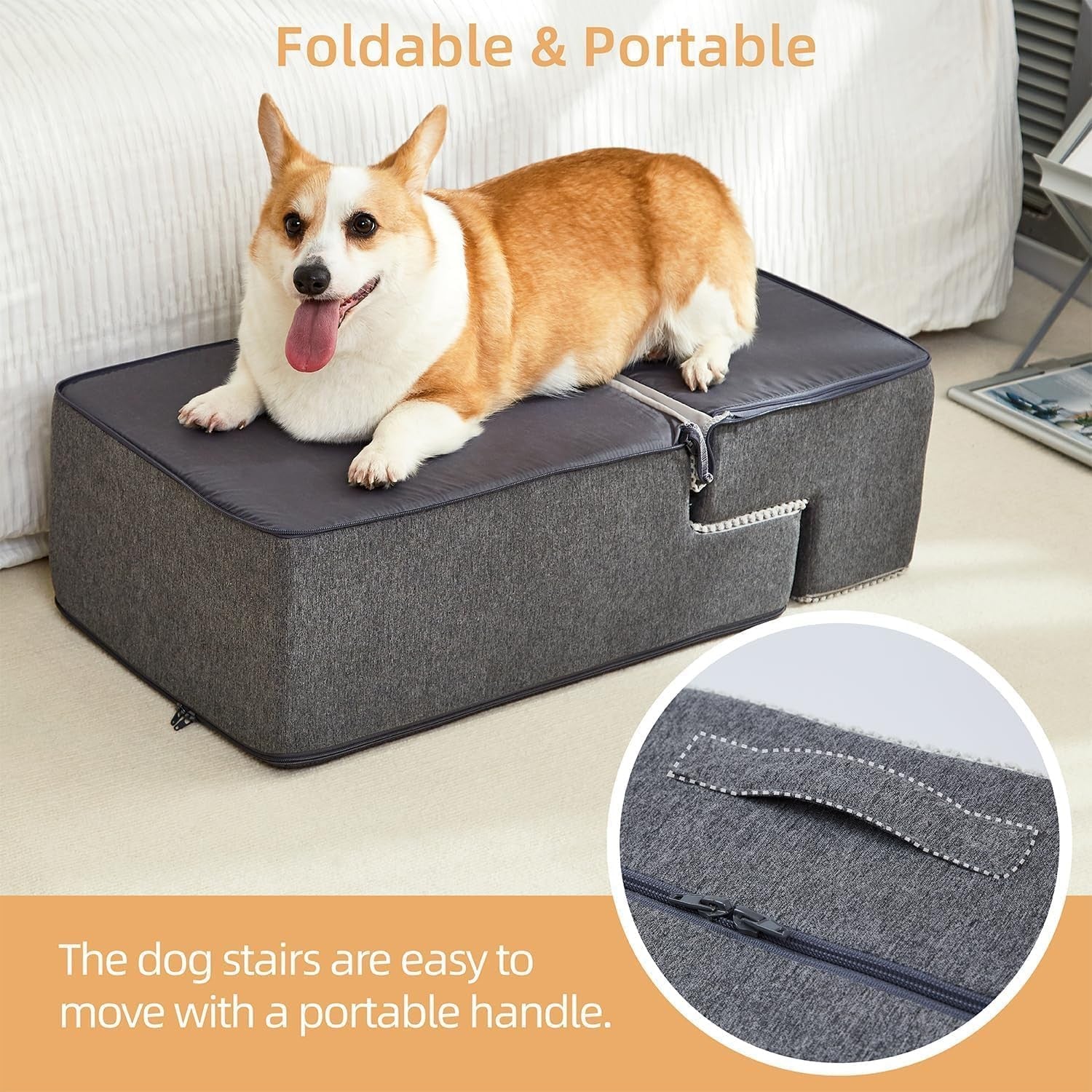 4 Step Dog Stairs for High Bed Non Slip Pet Ramp Grey