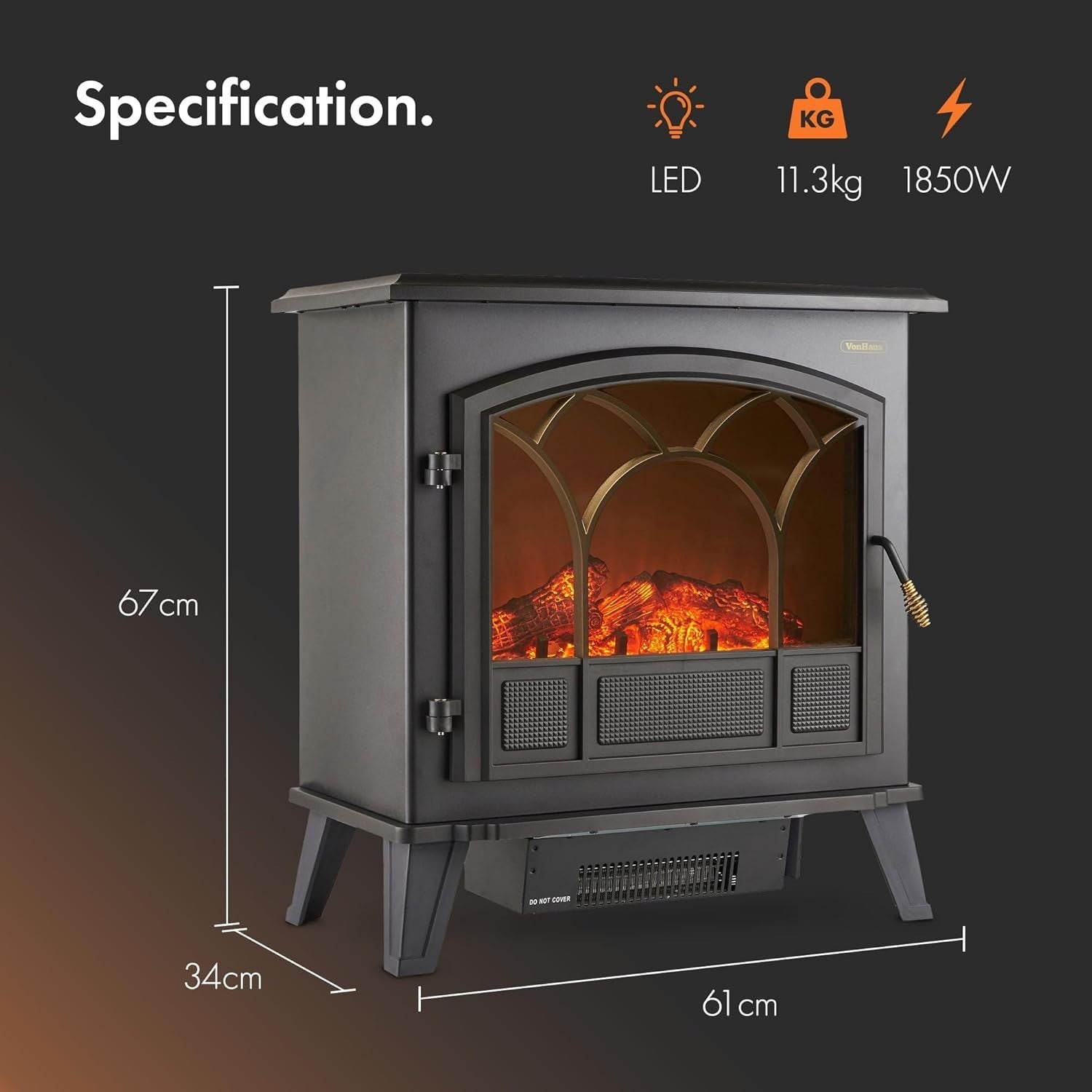 Electric Log Burner Fireplace Stove 1850W LED Flame Heater Thermostat Safe