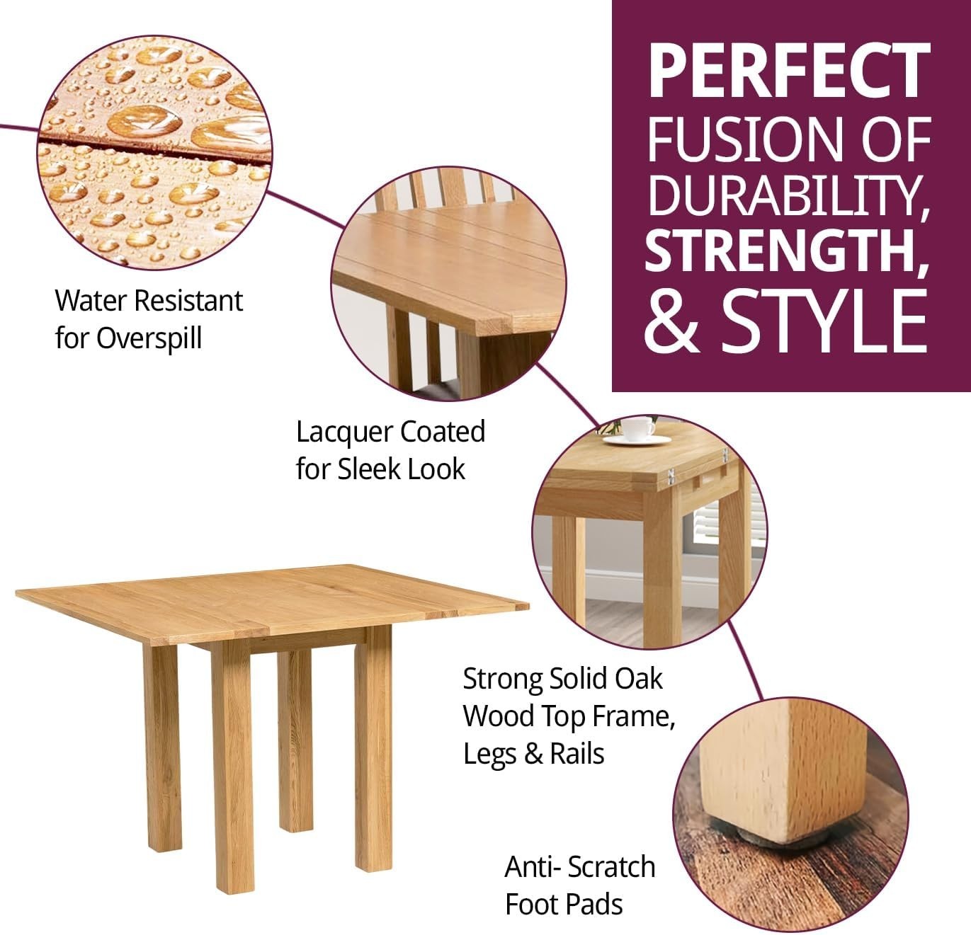 Folding Oak Dining Table 110cm Extendable Rectangular Kitchen Table