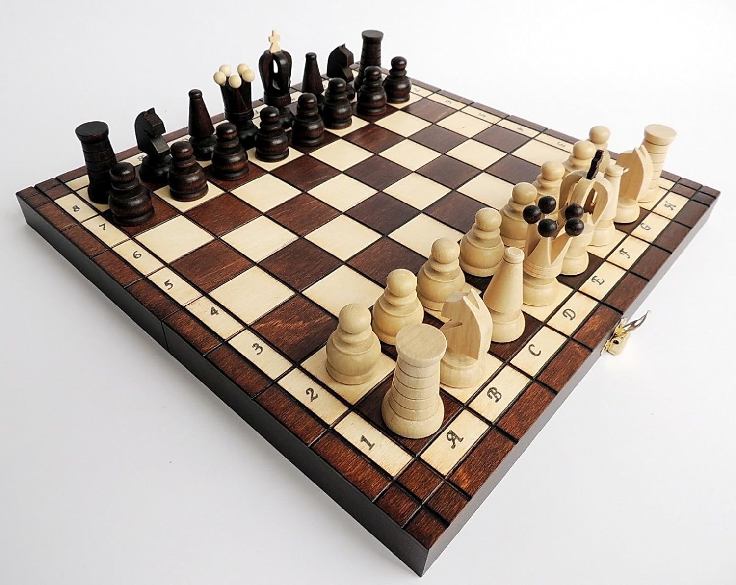 31cm Wooden Travel Chess Set with Red Felt | Portable Board & Handcrafted Pieces