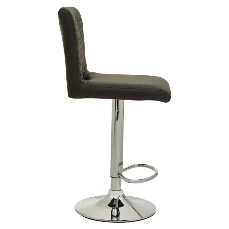 Black PU Bar Stool Chrome Base Swivel Adjustable Tufted Back Counter Chair