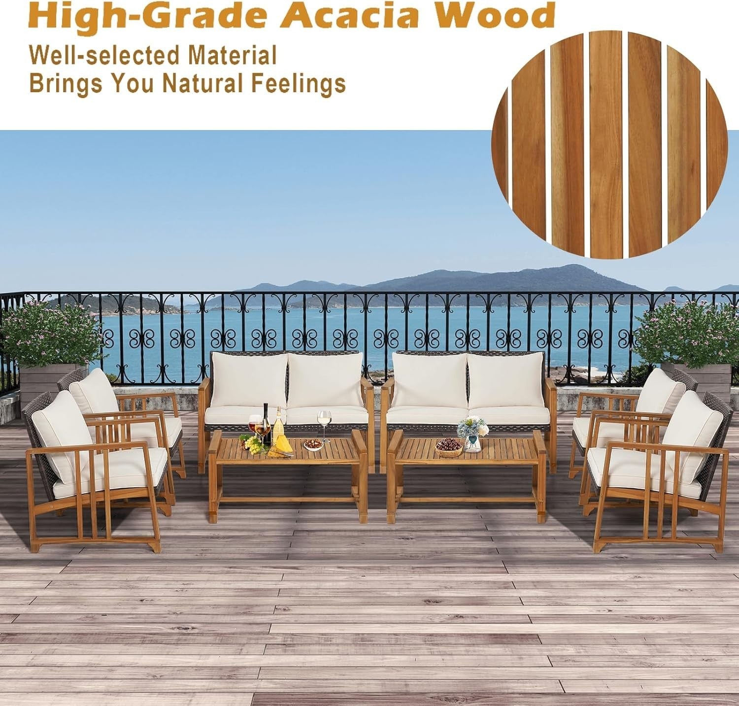 4 Piece Rattan Garden Sofa Set with Chairs Table Outdoor Patio Conversation