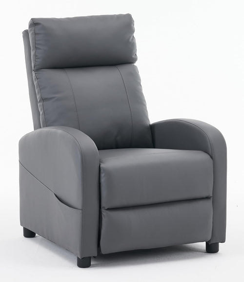 Recliner Armchair Grey PU Leather Lounge Chair Adjustable Back & Footrest
