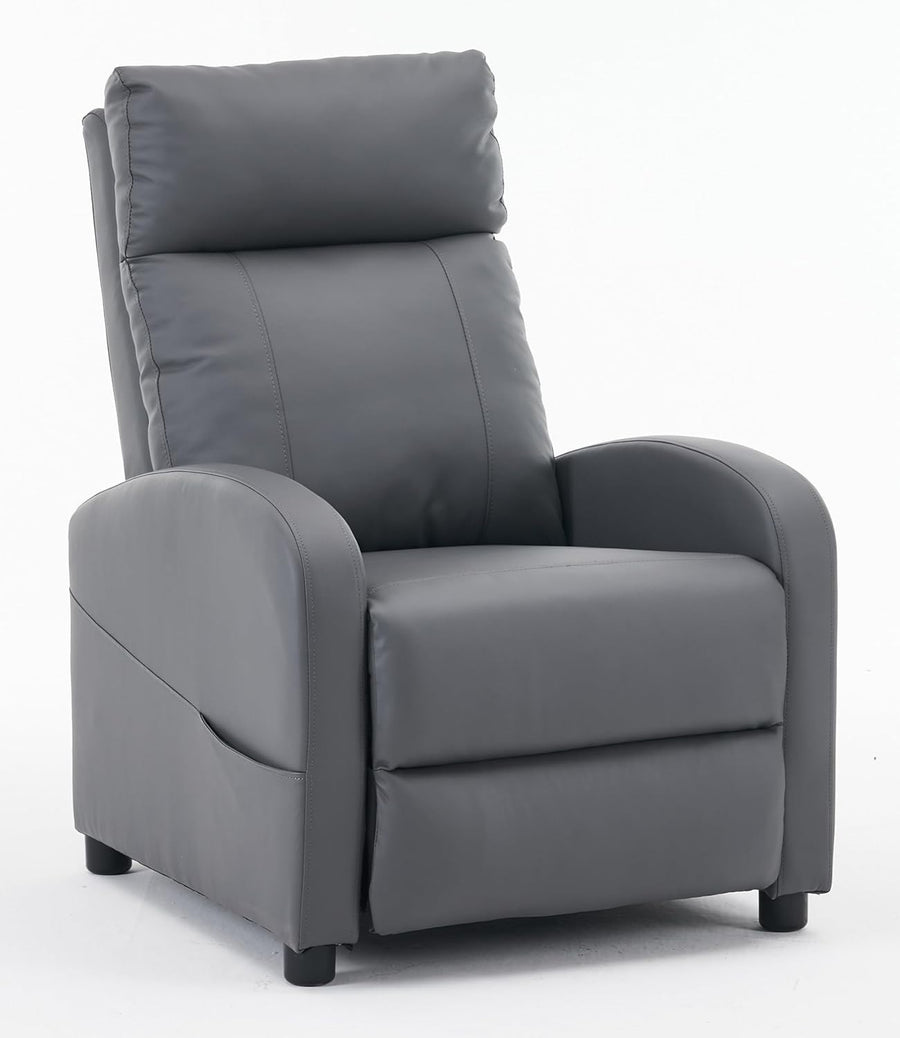 Recliner Armchair Grey PU Leather Lounge Chair Adjustable Back & Footrest