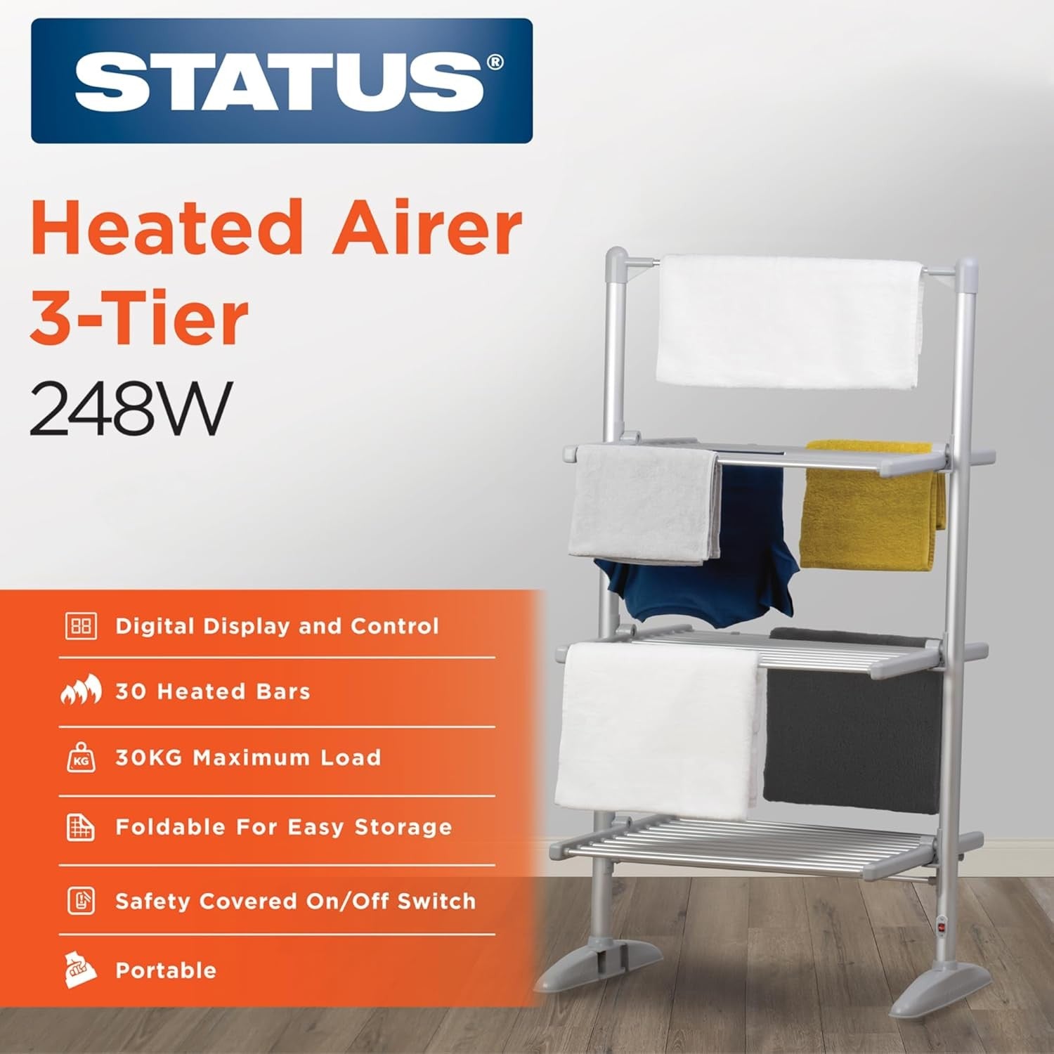 3 Tier Heated Clothes Airer Electric Folding Indoor Drying Rack 248W